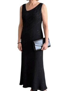 Studio I Black Sleeveless Beaded Midi Dress